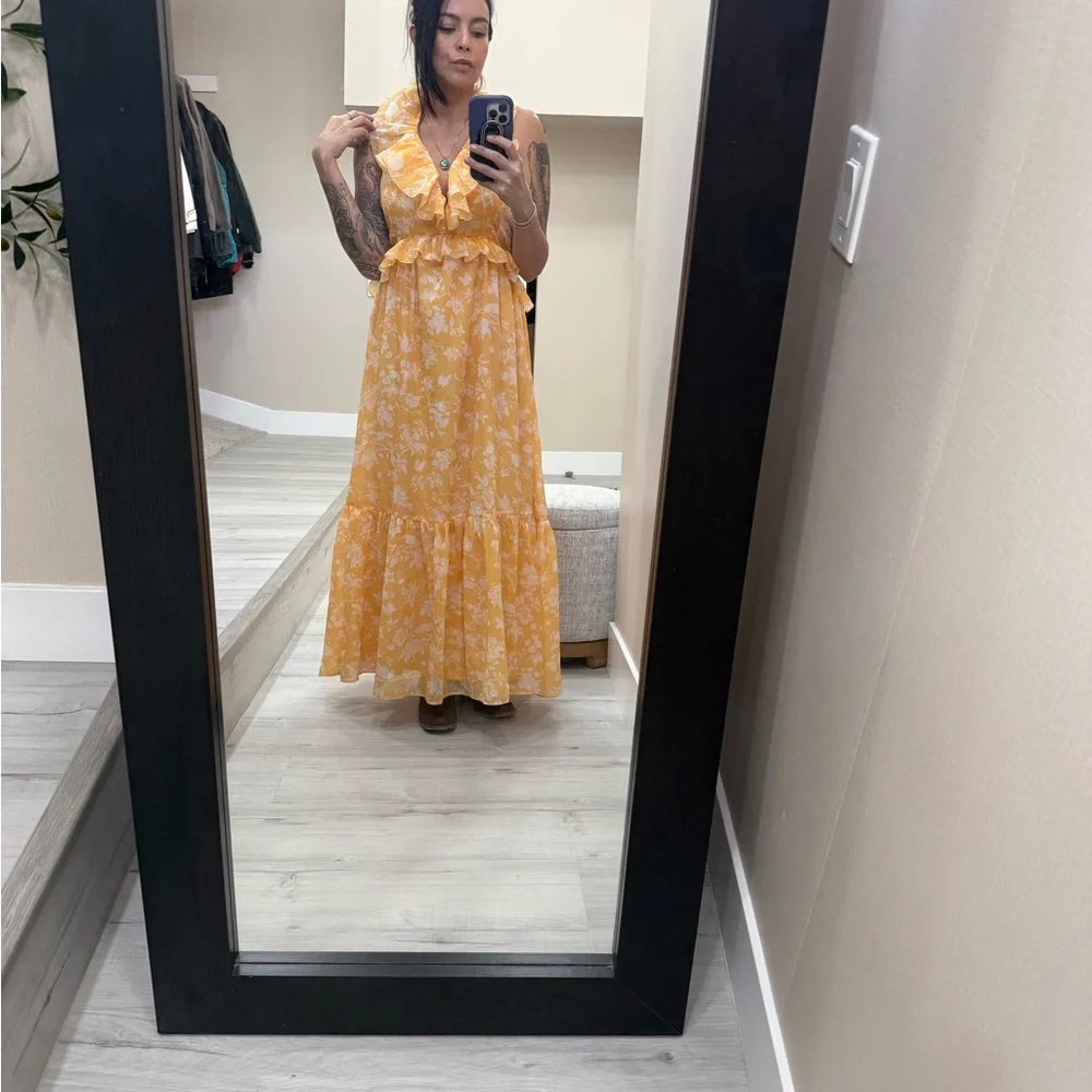 Abercrombie & Fitch Drama Ruffle Maxi Dress sz L GUC